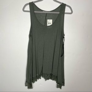 Chloe K Linen Blend Crochet Hem Tank Top Medium
